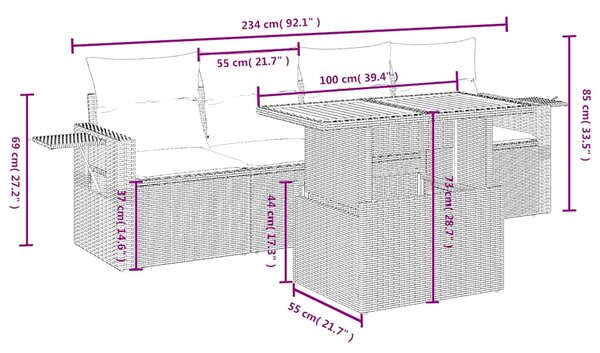 5dílná zahradní sedací souprava s poduškami černá polyratan 3271629