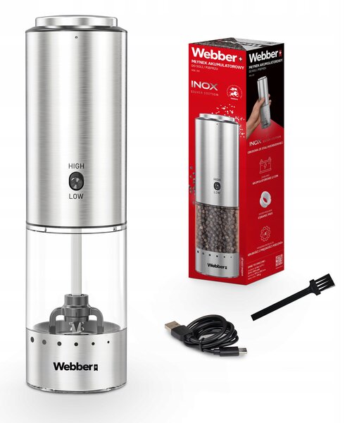 Akumulátorový mlýnek na koření / sůl / pepř Webber MK30 Stříbrný
