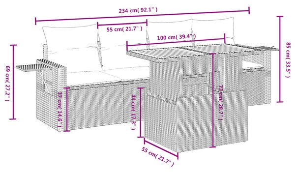 5dílná zahradní sedací souprava s poduškami šedá polyratan 3271634