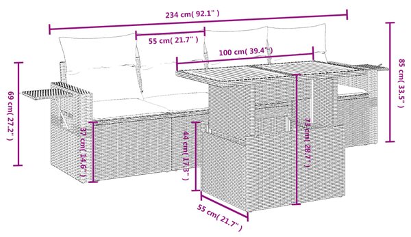 5dílná zahradní sedací souprava s poduškami černá polyratan 3271630
