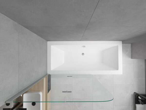 Mexen Cube obdélníková vana 180 x 80 cm s obložením a 2-dílnou zástěnou 100 cm, transparentní, chrom - 550518080X9010020100