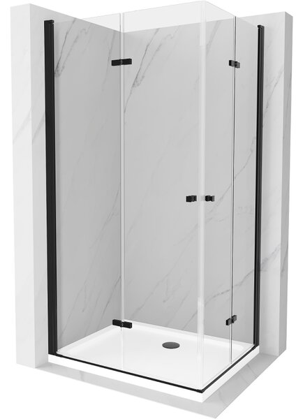 Mexen Lima Duo skládací sprchový kout 80 x 70 cm, transparentní, černý + vanička Flat - 856-080-070-70-02-4010B