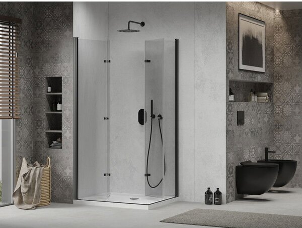 Mexen Lima Duo skládací sprchový kout 80 x 70 cm, transparentní, černý + vanička Flat - 856-080-070-70-02-4010B