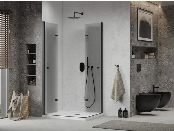 Mexen Lima Duo skládací sprchový kout 80 x 70 cm, transparentní, černý + vanička Flat - 856-080-070-70-02-4010B