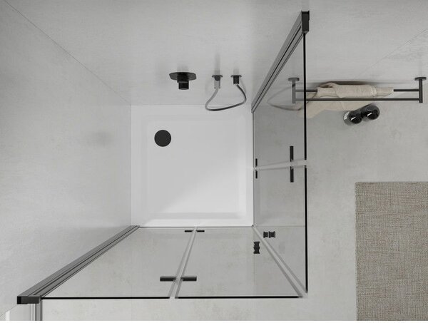 Mexen Lima Duo skládací sprchový kout 80 x 80 cm, transparentní, černá + vanička Flat - 856-080-080-70-02-4010B