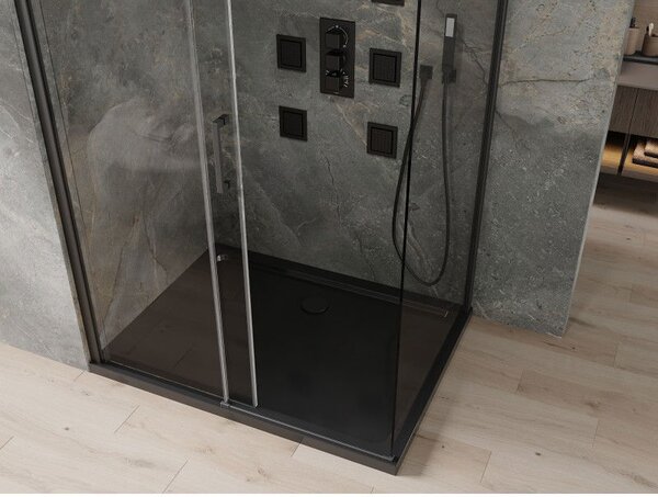 Mexen Omega sprchový kout posuvný 100 x 80 cm, transparentní, černý + vanička Flat, černá - 825-100-080-70-00-4070B