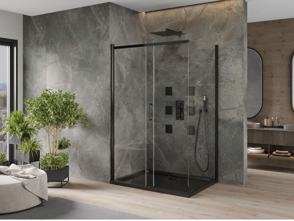 Mexen Omega sprchový kout posuvný 120 x 90 cm, transparentní, černý + vanička Flat, černá - 825-120-090-70-00-4070B
