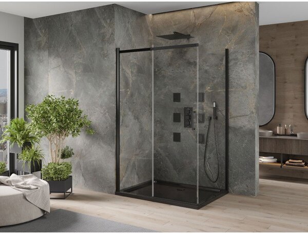 Mexen Omega sprchový kout posuvný 120 x 90 cm, transparentní, černý + vanička Flat, černá - 825-120-090-70-00-4070B