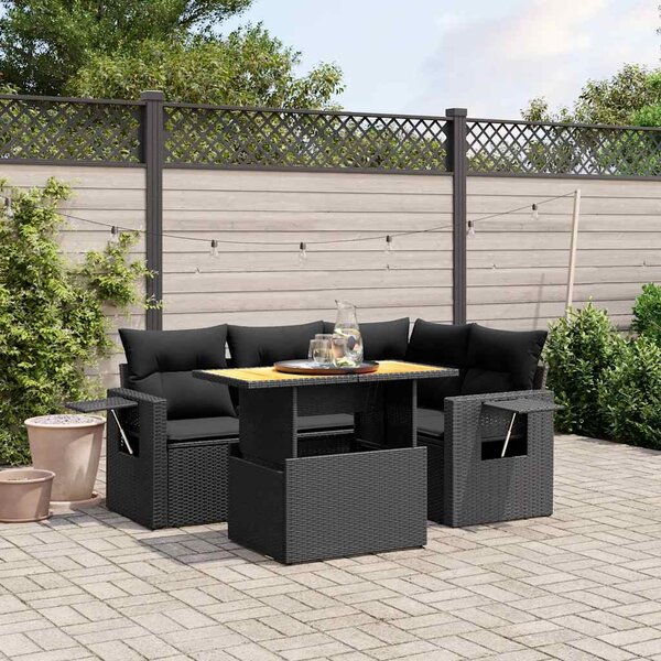 5dílná zahradní sedací souprava s poduškami černá polyratan 3271734