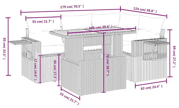 5dílná zahradní sedací souprava s poduškami černá polyratan 3271734
