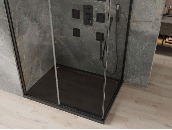 Mexen Omega sprchový kout posuvný 120 x 90 cm, transparentní, černý + vanička Flat, černá - 825-120-090-70-00-4070B