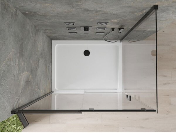 Mexen Omega sprchový kout posuvný 120 x 90 cm, transparentní, černý + sprchová vanička Flat, bílá - 825-120-090-70-00-4010B