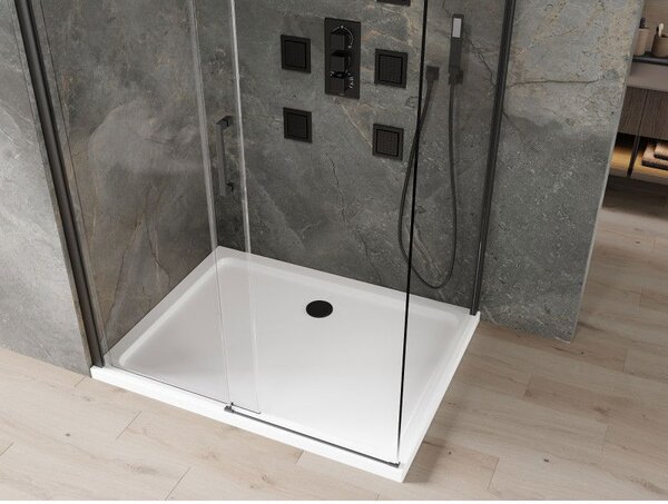 Mexen Omega sprchový kout posuvný 120 x 90 cm, transparentní, černý + sprchová vanička Flat, bílá - 825-120-090-70-00-4010B