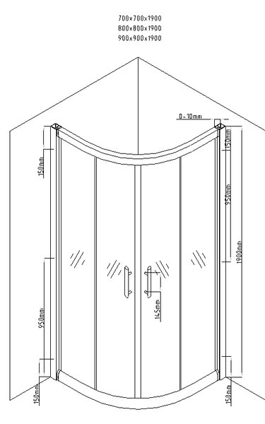 Mexen Rio sprchový kout půlkruhový 90 x 90 cm, černé pruhy, černá + sprchová vanička , bílá - 863-090-090-70-20-4710