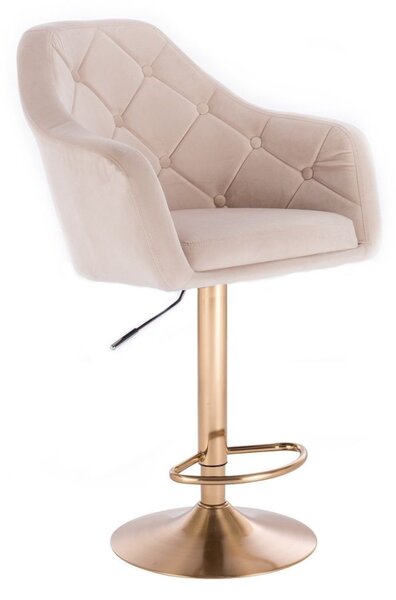 LuxuryForm Barová židle ANDORA VELUR na zlatém talíři - krémová
