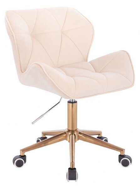LuxuryForm Židle MILANO VELUR na zlaté podstavě s kolečky - krémová