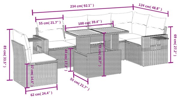 7dílná zahradní sedací souprava s poduškami béžová polyratan 3271780