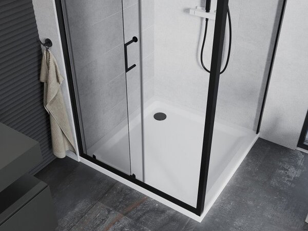 Mexen Apia sprchový kout posuvný 90 x 90 cm, transparentní, černý + vanička Flat, bílá - 840-090-090-70-00-4010B