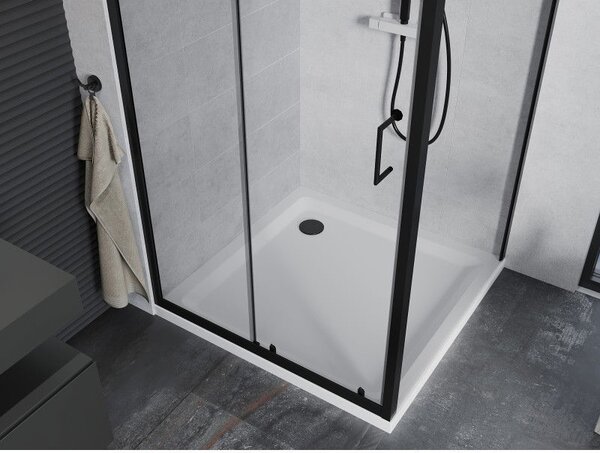 Mexen Apia sprchový kout posuvný 90 x 90 cm, transparentní, černý + vanička Flat, bílá - 840-090-090-70-00-4010B