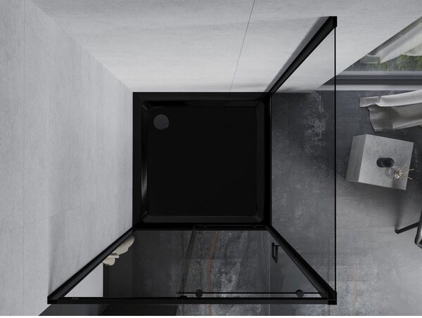 Mexen Apia posuvný sprchový kout 90 x 90 cm, transparentní, černý + sprchová vanička Flat, černá - 840-090-090-70-00-4070B