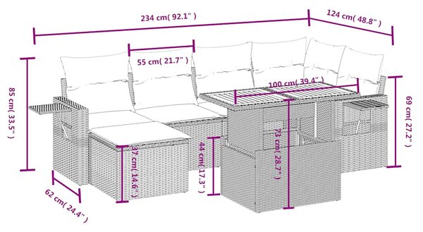 7dílná zahradní sedací souprava s poduškami černá polyratan 3271853