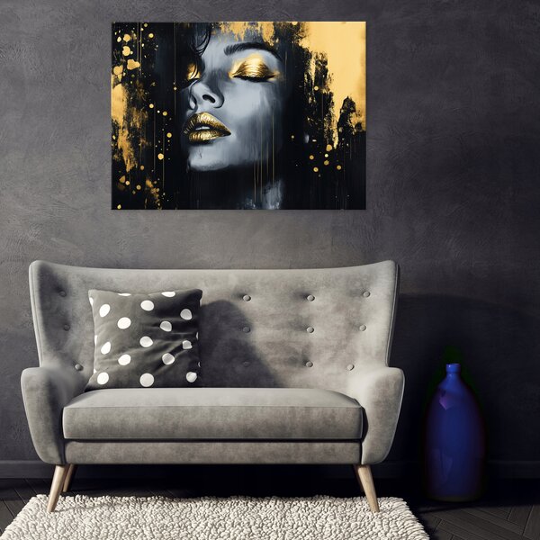 OBRAZ NA PLÁTNĚ NA ZEĎ ŽENA ČERNÝ DO LOŽNICE OBÝVÁKU KUCHYNĚ 100x70