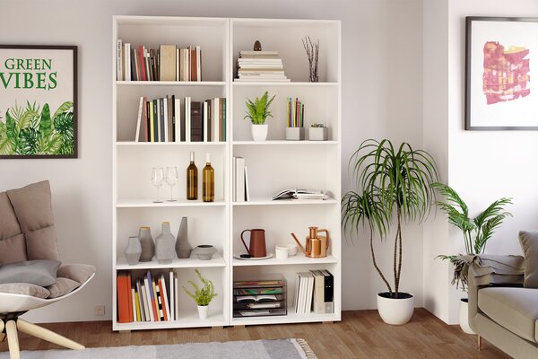 FurniGO Knihovna 190 cm bílá - 5 přihrádek