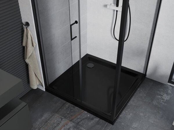 Mexen Apia posuvný sprchový kout 90 x 90 cm, transparentní, černý + sprchová vanička Flat, černá - 840-090-090-70-00-4070B