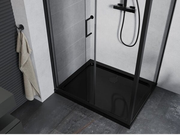 Mexen Apia sprchový kout posuvný 90 x 70 cm, transparentní, černý + vanička Flat, černá - 840-090-070-70-00-4070B
