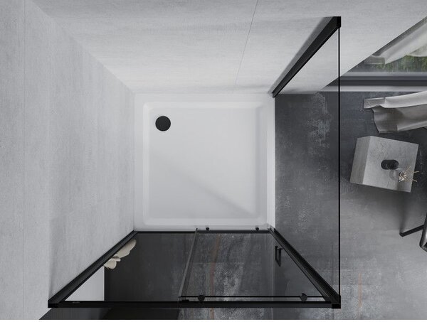 Mexen Apia sprchový kout posuvný 90 x 90 cm, transparentní, černý + vanička Flat, bílá - 840-090-090-70-00-4010B