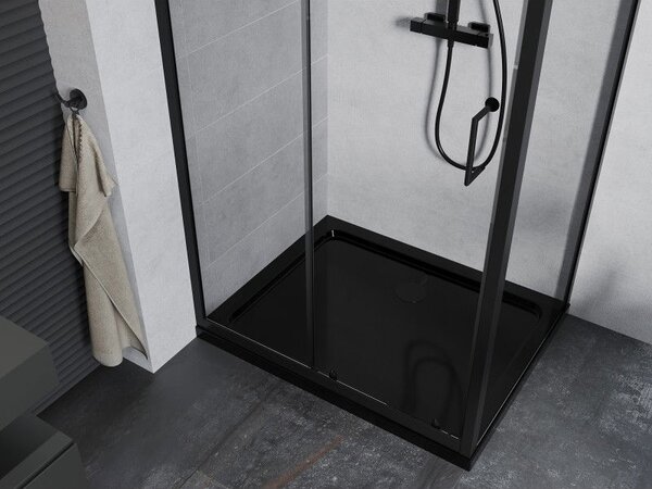Mexen Apia sprchový kout posuvný 90 x 70 cm, transparentní, černý + vanička Flat, černá - 840-090-070-70-00-4070B