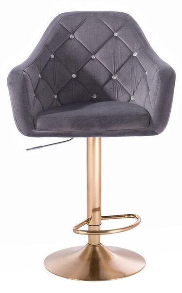 LuxuryForm DESIGN Barová židle ROMA VELUR na zlatém talíři - tmavě šedá