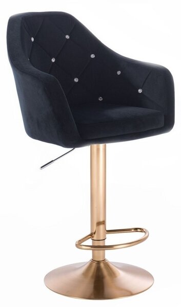 LuxuryForm DESIGN Barová židle ROMA VELUR na zlatém talíři - černá