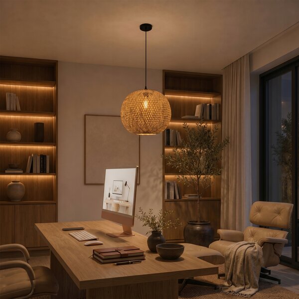 Lampa sufitowa LED wisząca żyrandol E27 opletené svítidlo 40cm boho BAMBUSOVÉ