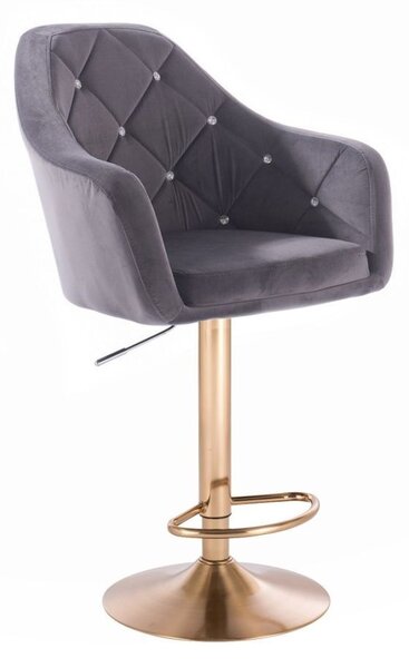LuxuryForm Barová židle ROMA VELUR na zlatém talíři - tmavě šedá