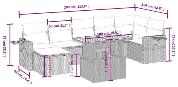 8dílná zahradní sedací souprava s poduškami černá polyratan 3271861