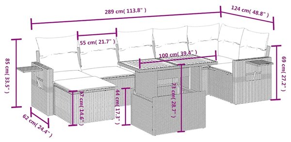 8dílná zahradní sedací souprava s poduškami černá polyratan 3271860