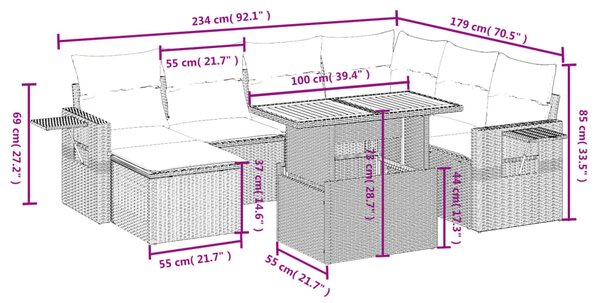 8dílná zahradní sedací souprava s poduškami šedá polyratan 3271872