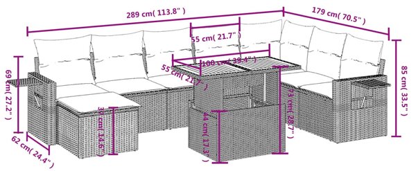 9dílná zahradní sedací souprava s poduškami béžová polyratan 3271892