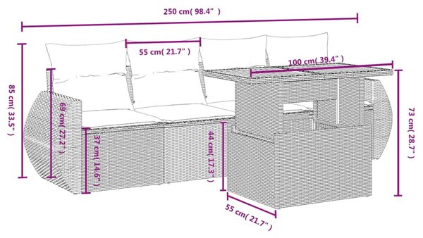 5dílná zahradní sedací souprava s poduškami černá polyratan 3272070