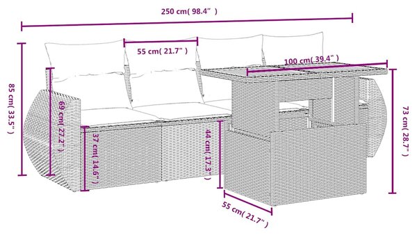 5dílná zahradní sedací souprava s poduškami černá polyratan 3272071