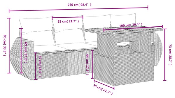 5dílná zahradní sedací souprava s poduškami béžová polyratan 3272074