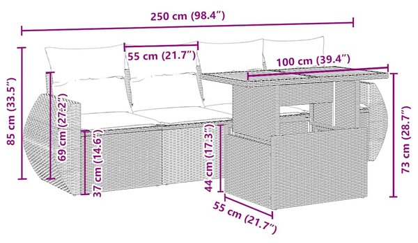 5dílná zahradní sedací souprava s poduškami béžová polyratan 3272073