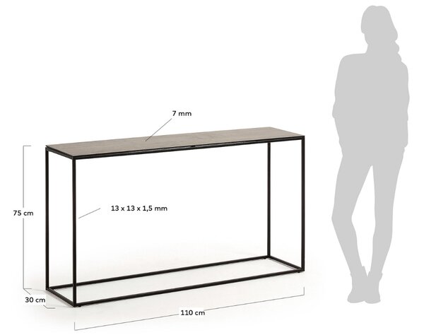 Antracitově šedý keramický toaletní stolek Kave Home Rewena s kovovou podnoží 110 x 30 cm
