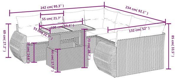 9dílná zahradní sedací souprava s poduškami černá polyratan 3272119
