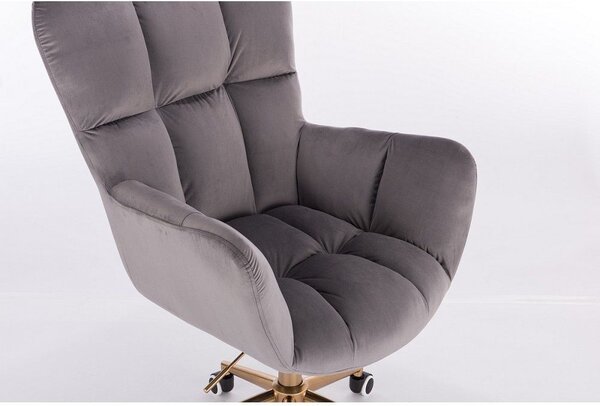 LuxuryForm Křeslo AURORA VELUR na zlaté podstavě s kolečky - tmavě šedé