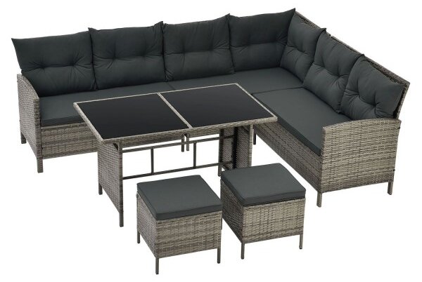 Juskys Zahradní ratanový set Manacor - šedý/antracit polštáře