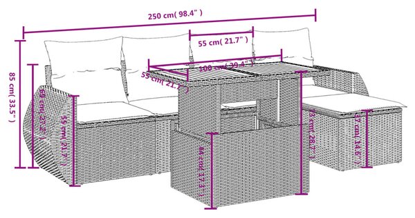 6dílná zahradní sedací souprava s poduškami černá polyratan 3272169