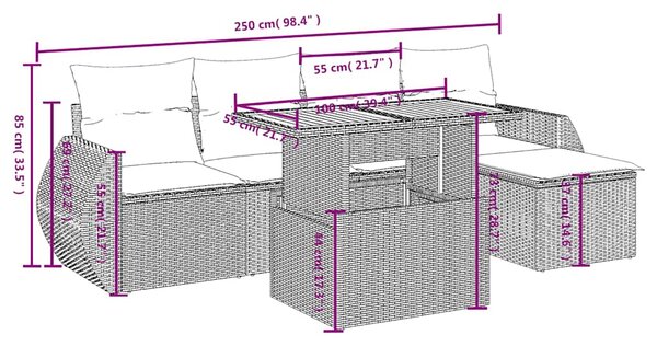 6dílná zahradní sedací souprava s poduškami černá polyratan 3272168