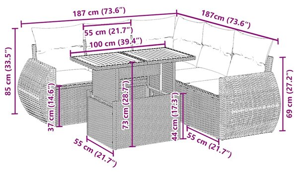 6dílná zahradní sedací souprava s poduškami béžová polyratan 3272192